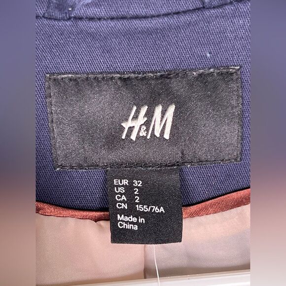 H& M double breasted pea coat ๐ navy blue ๐ double breasted ๐ size 2 - Picture 4 of 10